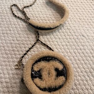 CHANEL Beige and Black Shearling Crossbody Bag